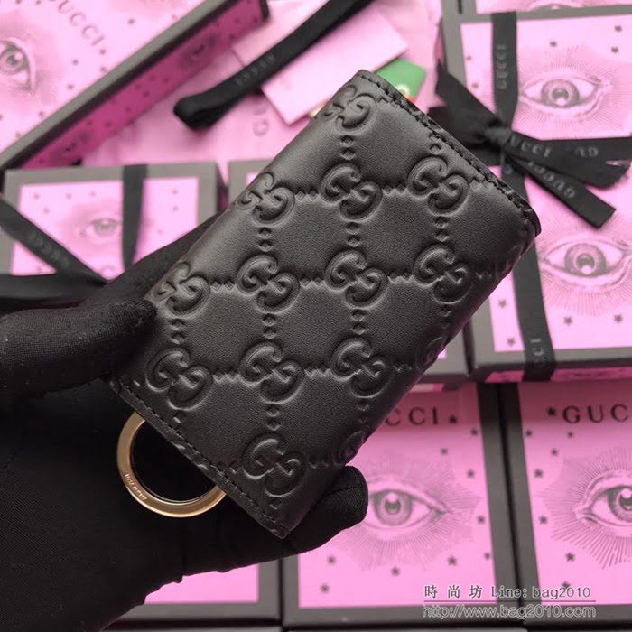 GUCCI古馳 新款 473924黑壓全皮 2018最新款 鑰匙包系列 雙GG壓花鑰匙包  ydgq3485